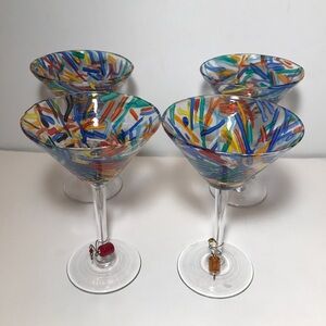 Colorful Vintage Art Glass Confetti Martini Glasses Set Of 4 Pier 1(?) Nice Set